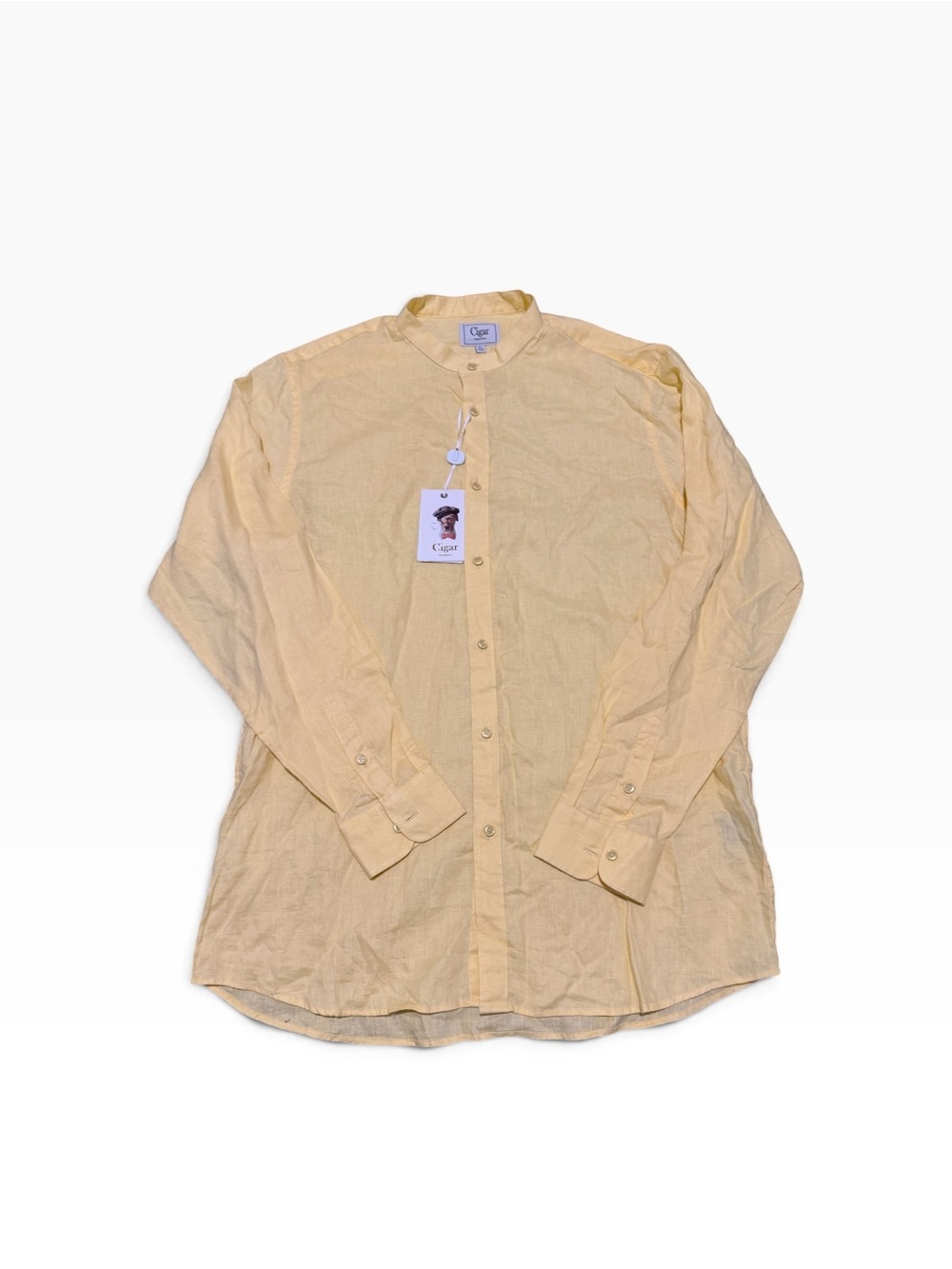 Cigar couture Men's Pale Yellow Mandarin Collar Button-Down Shirt, XL, NWT